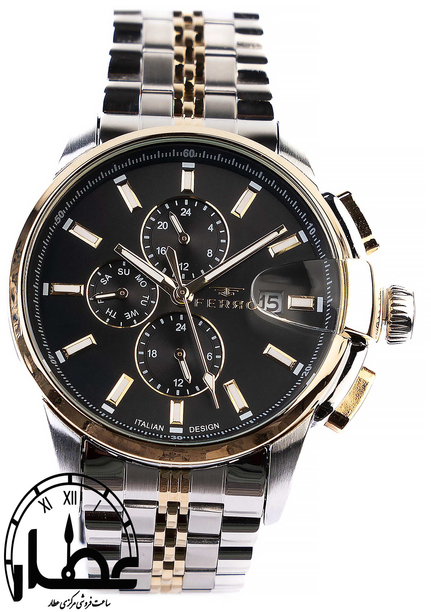 ساعت مچی مردانه برند فرو مدل FM40135، ترکیب رنگ سیلور/طلایی/آبی